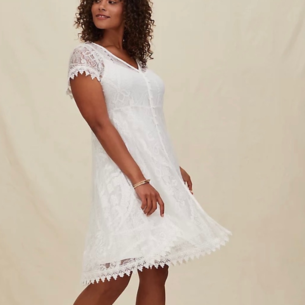 Torrid White Lace and Crochet Button Front Dress